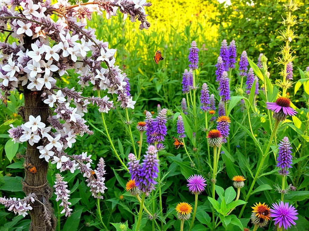 Central Texas native pollinator garden with crossvine, autumn sage and mistflower